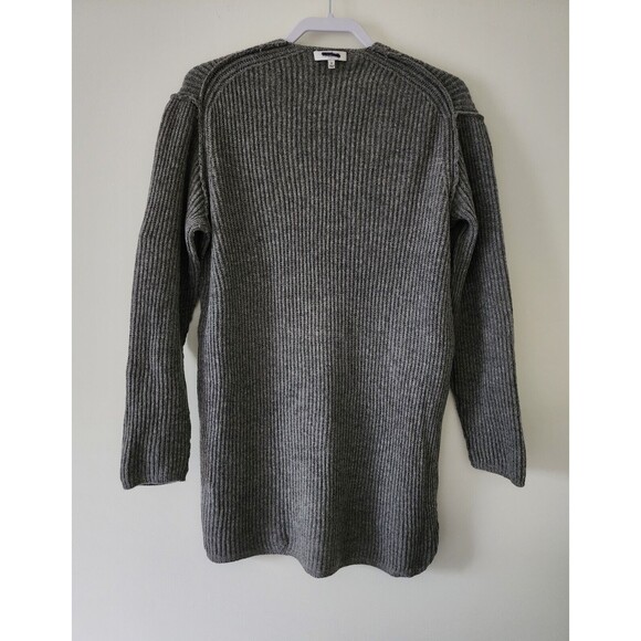 Madewell Womens Wool Long V-Neck Sweater M Gray Droptail Rib-Stitch Knit *FLAWS* - Picture 5 of 10